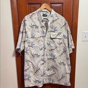Chaps Men's Fish Print Shirt in Beige and Blue